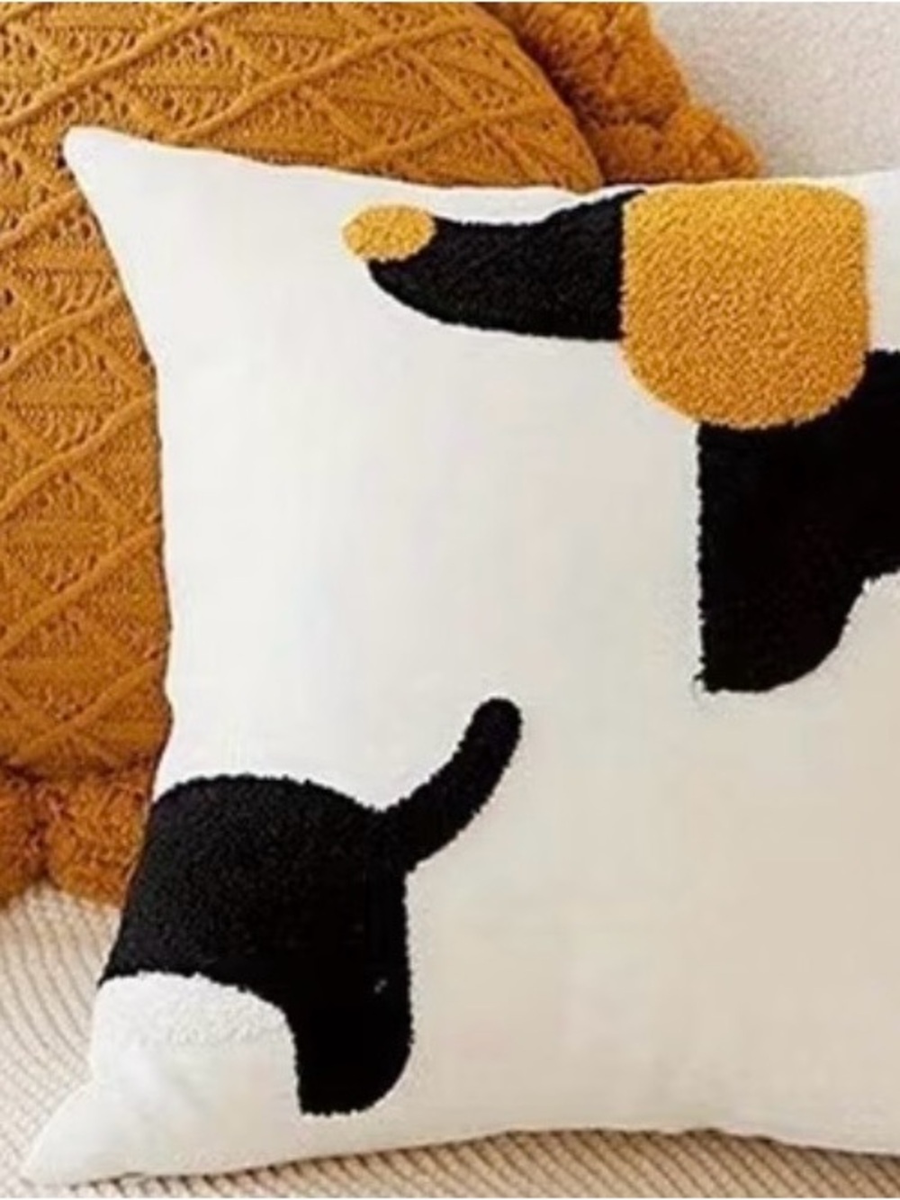 Modern Chenille Mustard and Black Abstract DOG Accent Pillow - NWOT